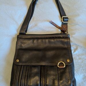 Fossil Black Leather Bag with Gold Details